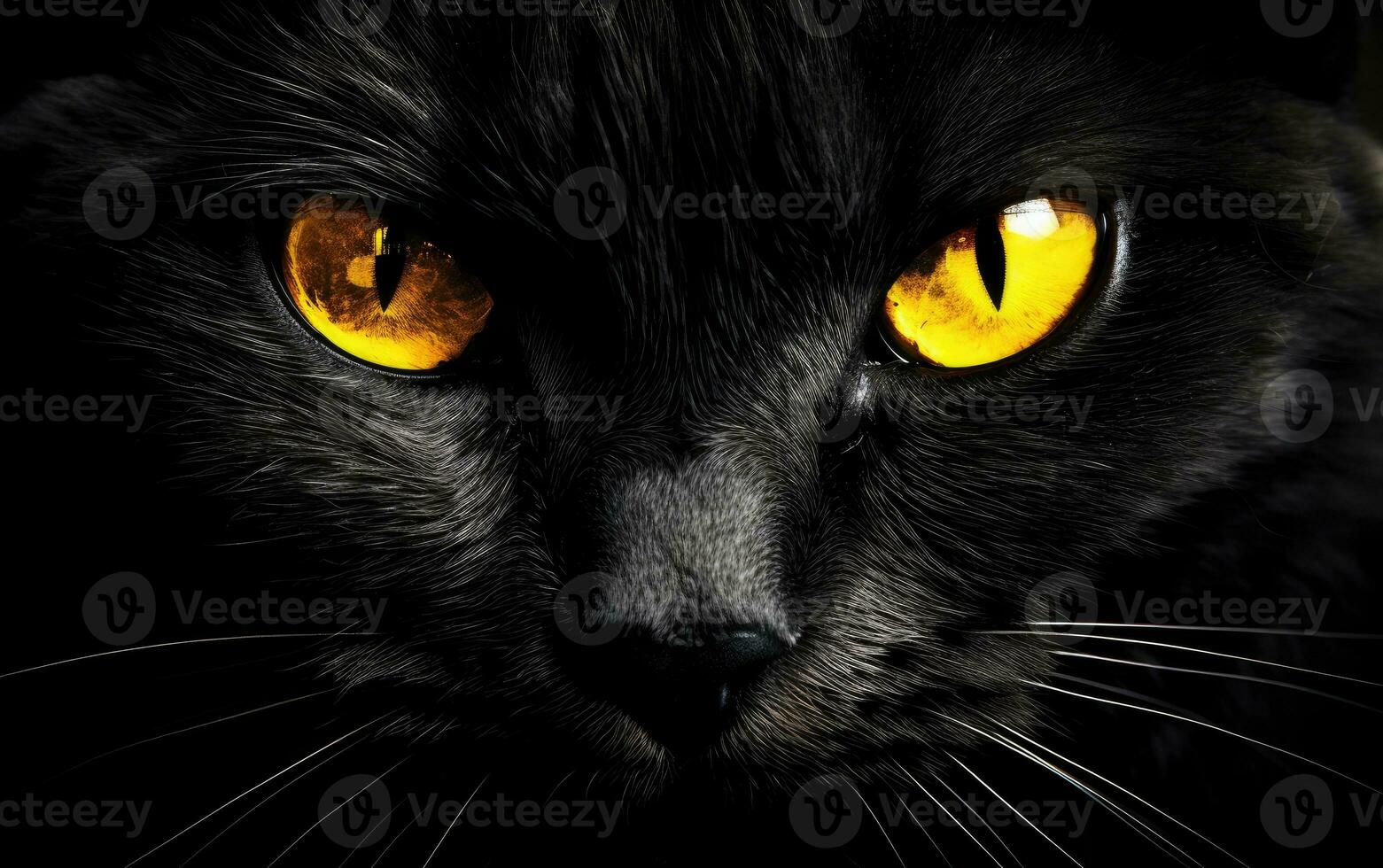 AI Generated The muzzle of a black cat with yellow eyes. The face of a cat. photo