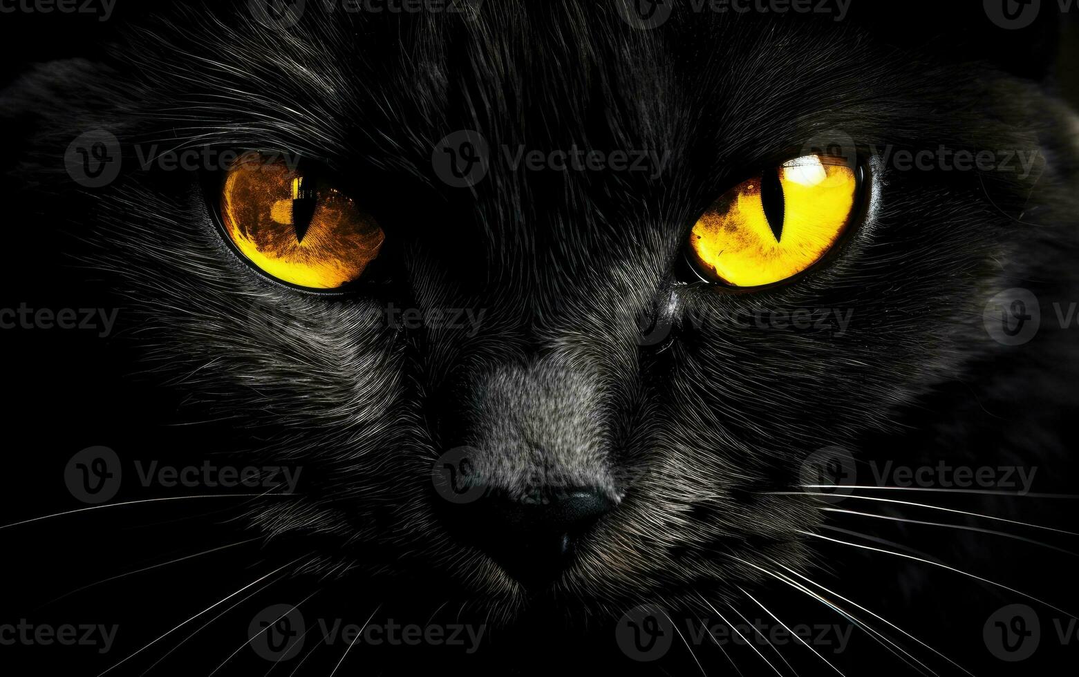 ai generado el bozal de un negro gato con amarillo ojos. el cara de un gato. foto