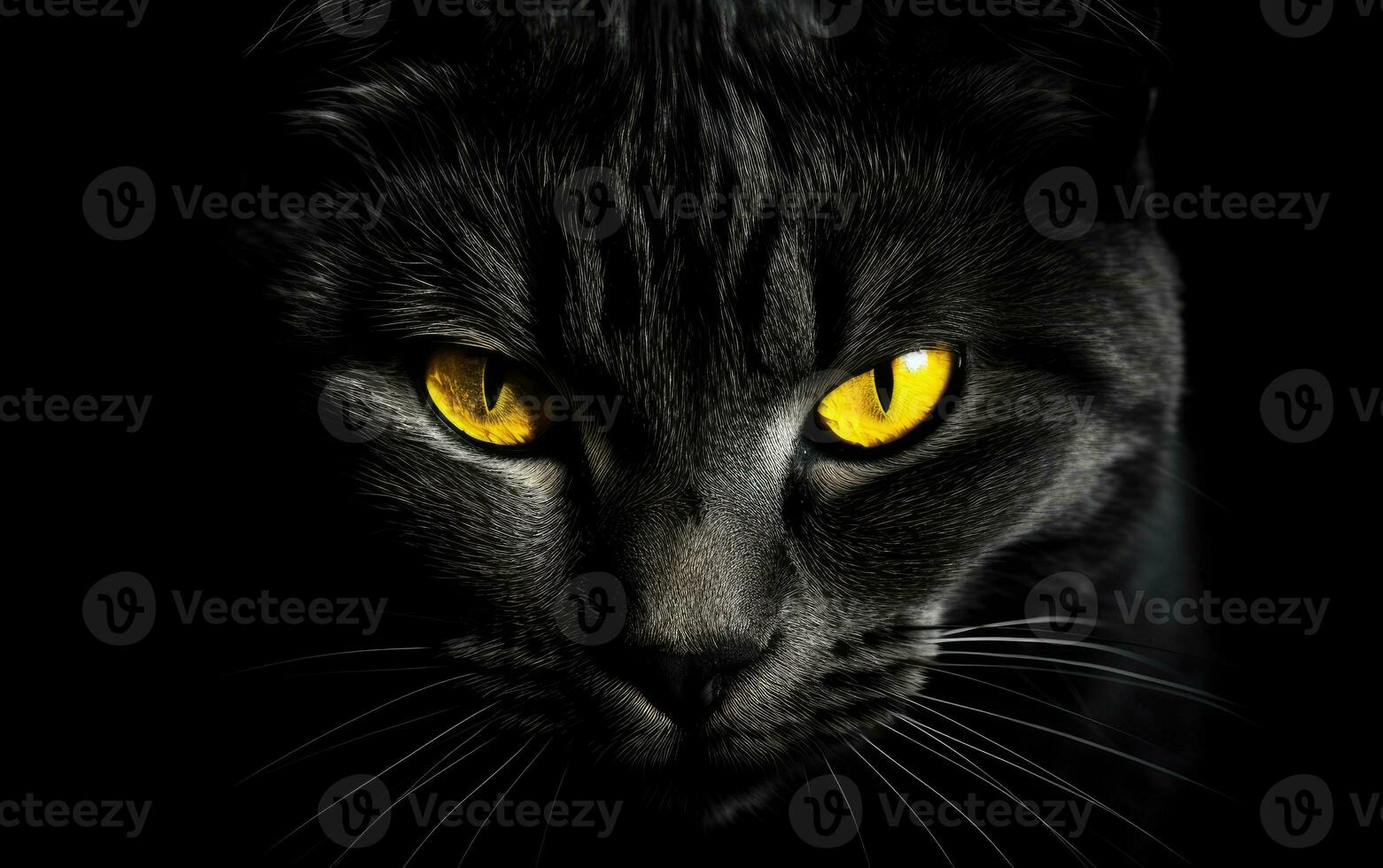 ai generado el bozal de un negro gato con amarillo ojos. el cara de un gato. foto