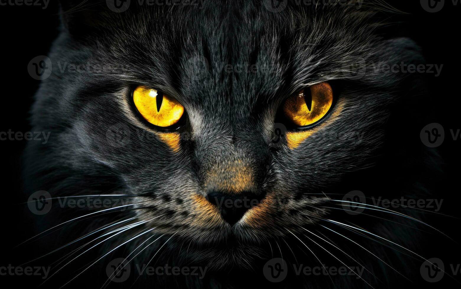 AI Generated The muzzle of a black cat with yellow eyes. The face of a cat. photo