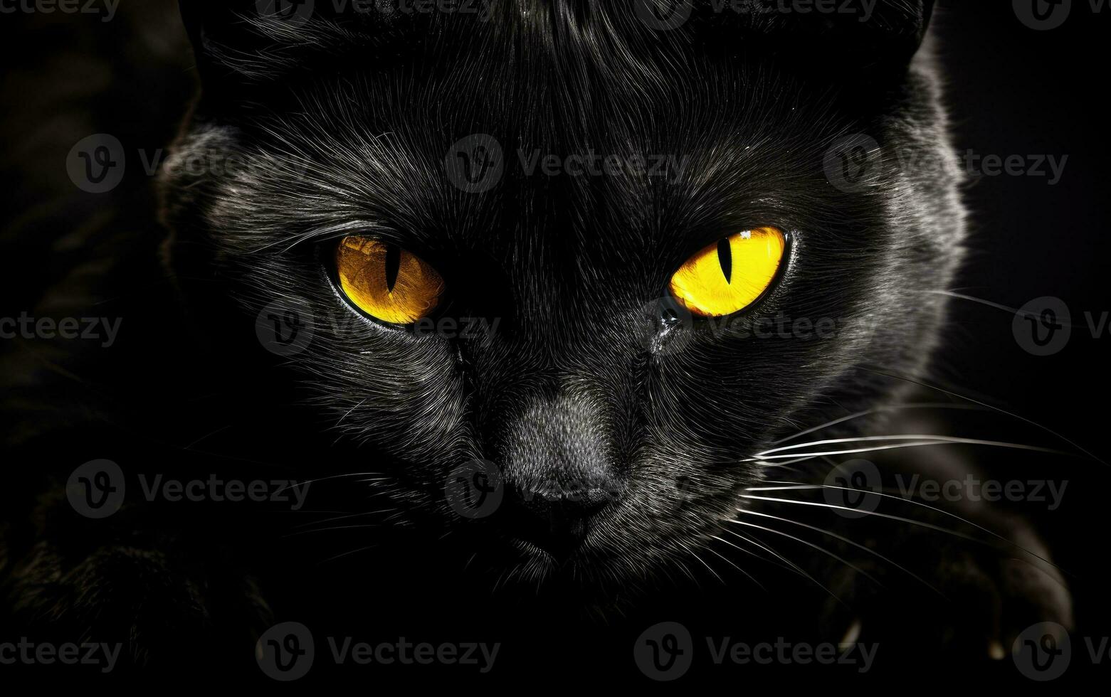 ai generado el bozal de un negro gato con amarillo ojos. el cara de un gato. foto