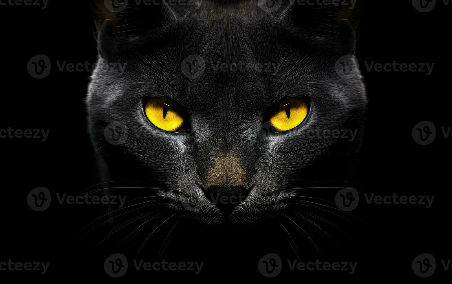 AI Generated The muzzle of a black cat with yellow eyes. The face of a cat. photo