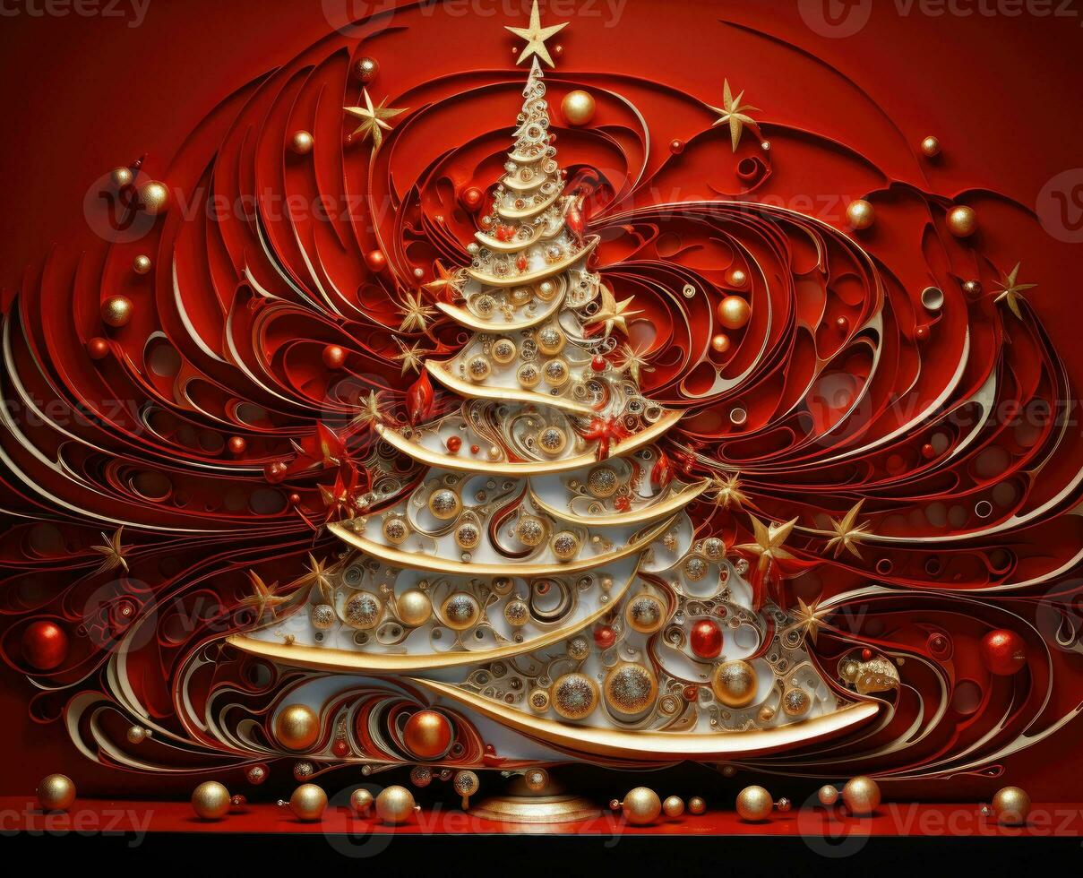 AI Generated Golden Christmas tree on white and black background . New Year card with a Christmas tree. Christmas. photo