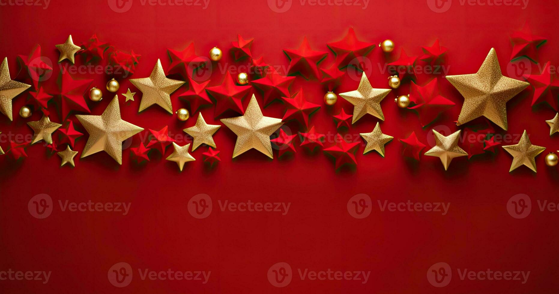 AI Generated red and gold christmas background with a stars photo
