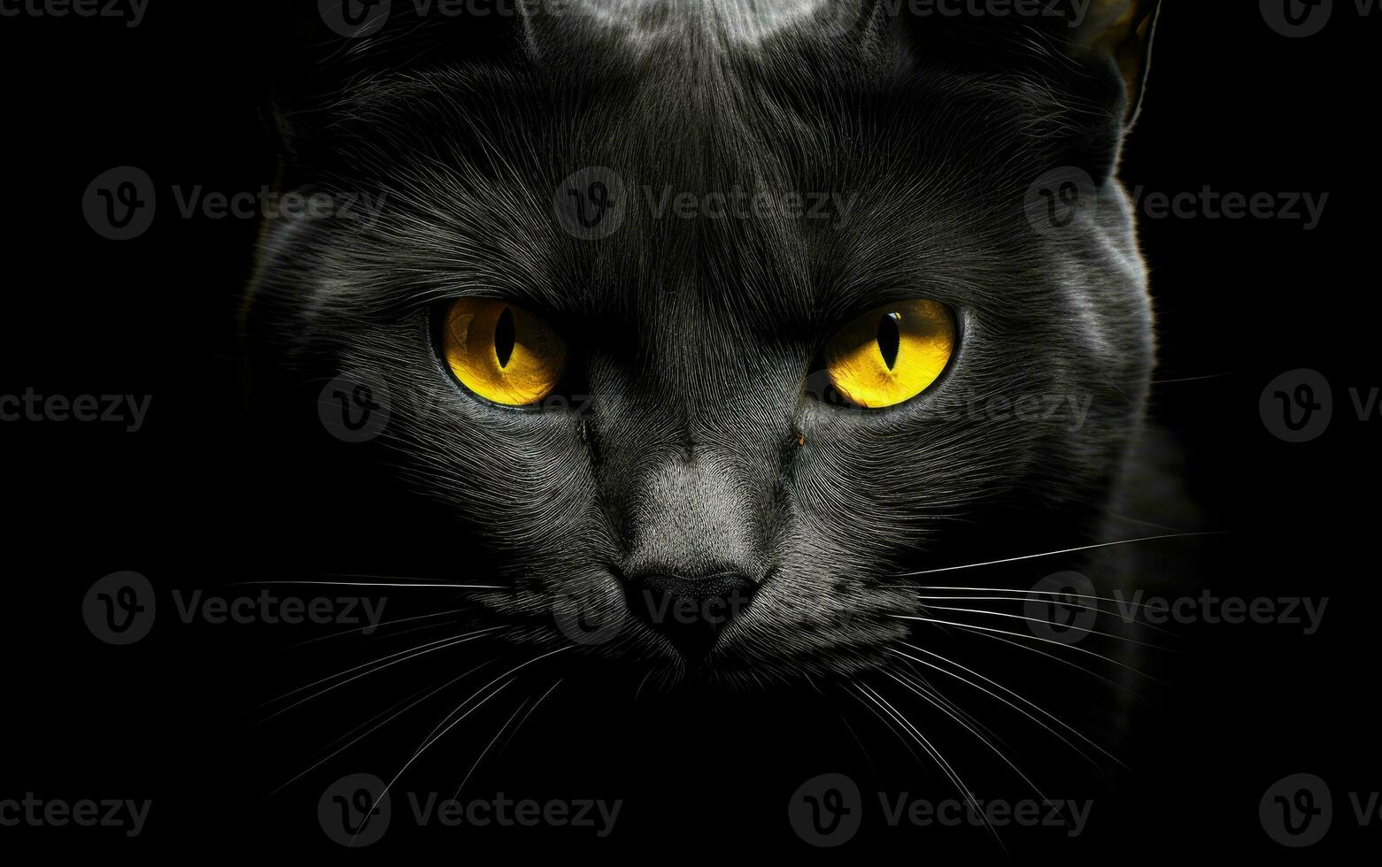 AI Generated The muzzle of a black cat with yellow eyes. The face of a cat. photo