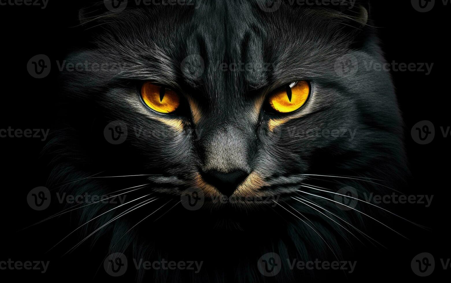 AI Generated The muzzle of a black cat with yellow eyes. The face of a cat. photo