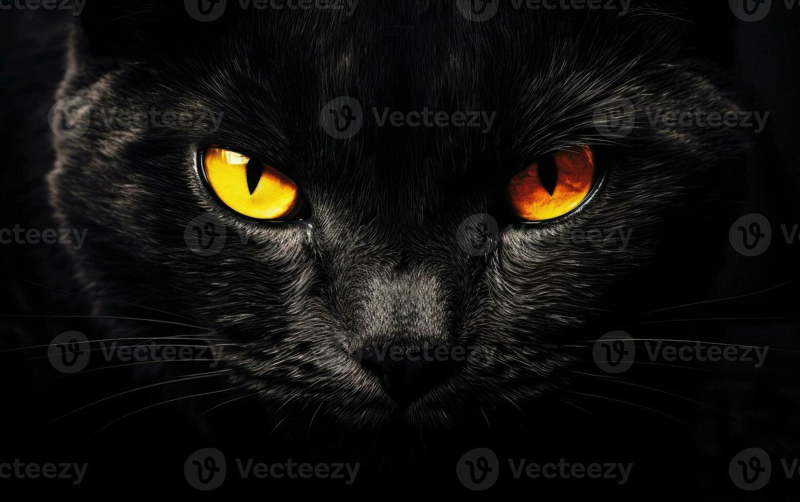AI Generated The muzzle of a black cat with yellow eyes. The face of a cat. photo