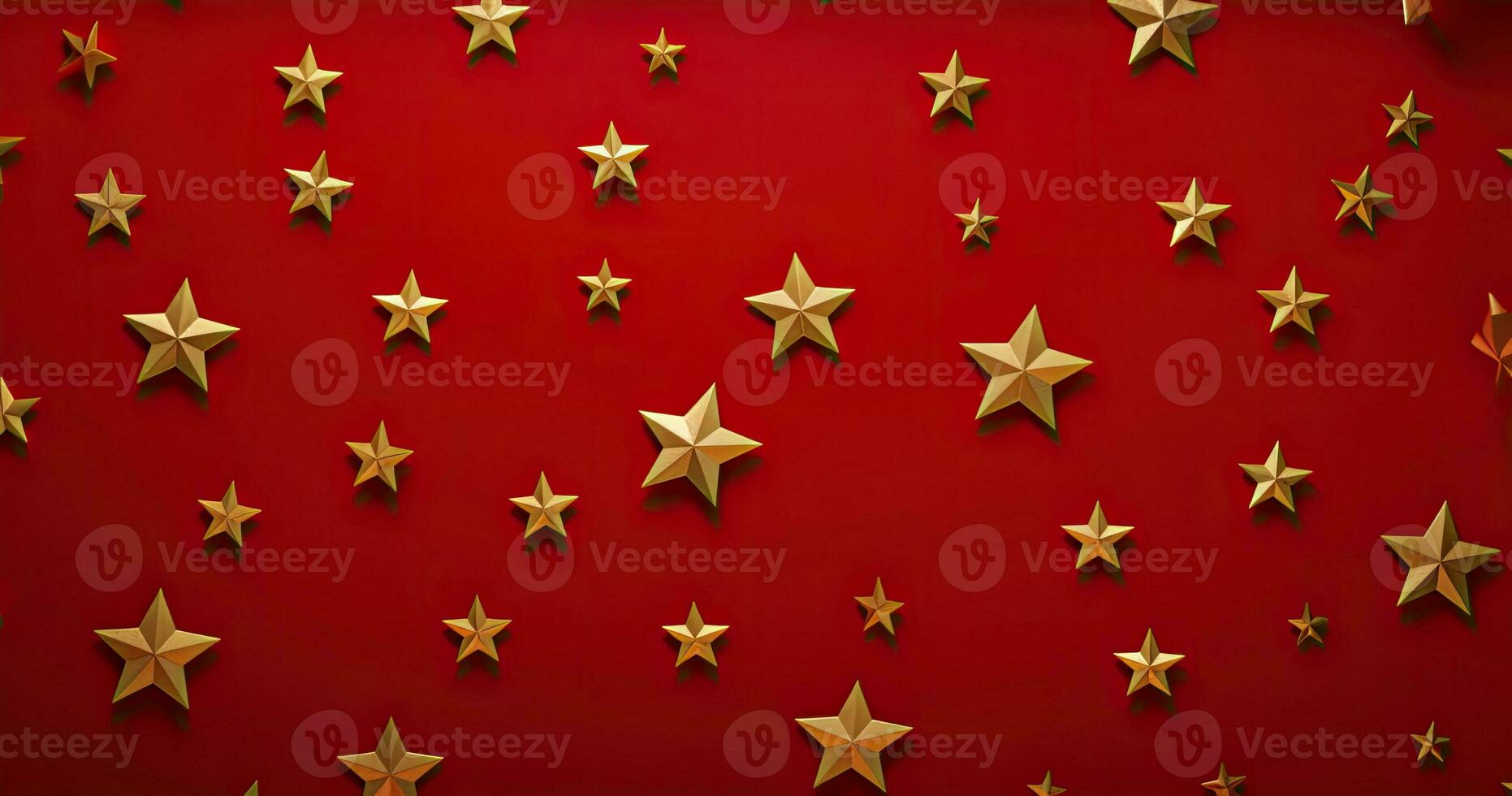 ai generado rojo y oro Navidad antecedentes con un estrellas foto