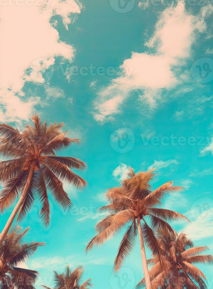 AI Generated Palm trees against a blue sky photo