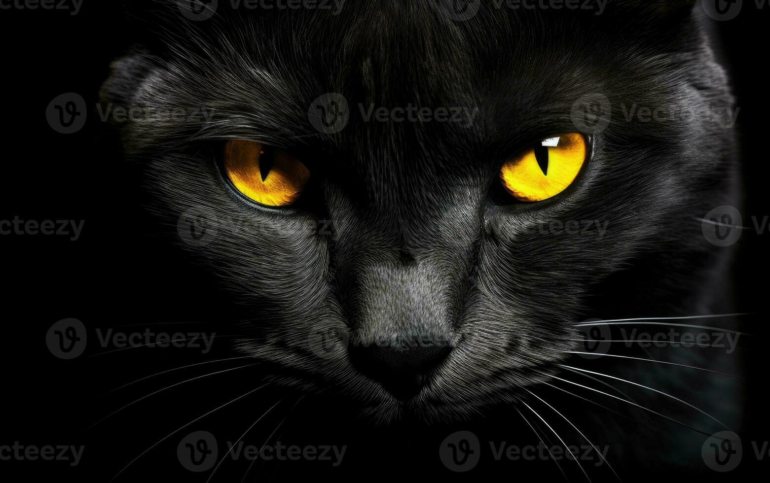 ai generado el bozal de un negro gato con amarillo ojos. el cara de un gato. foto