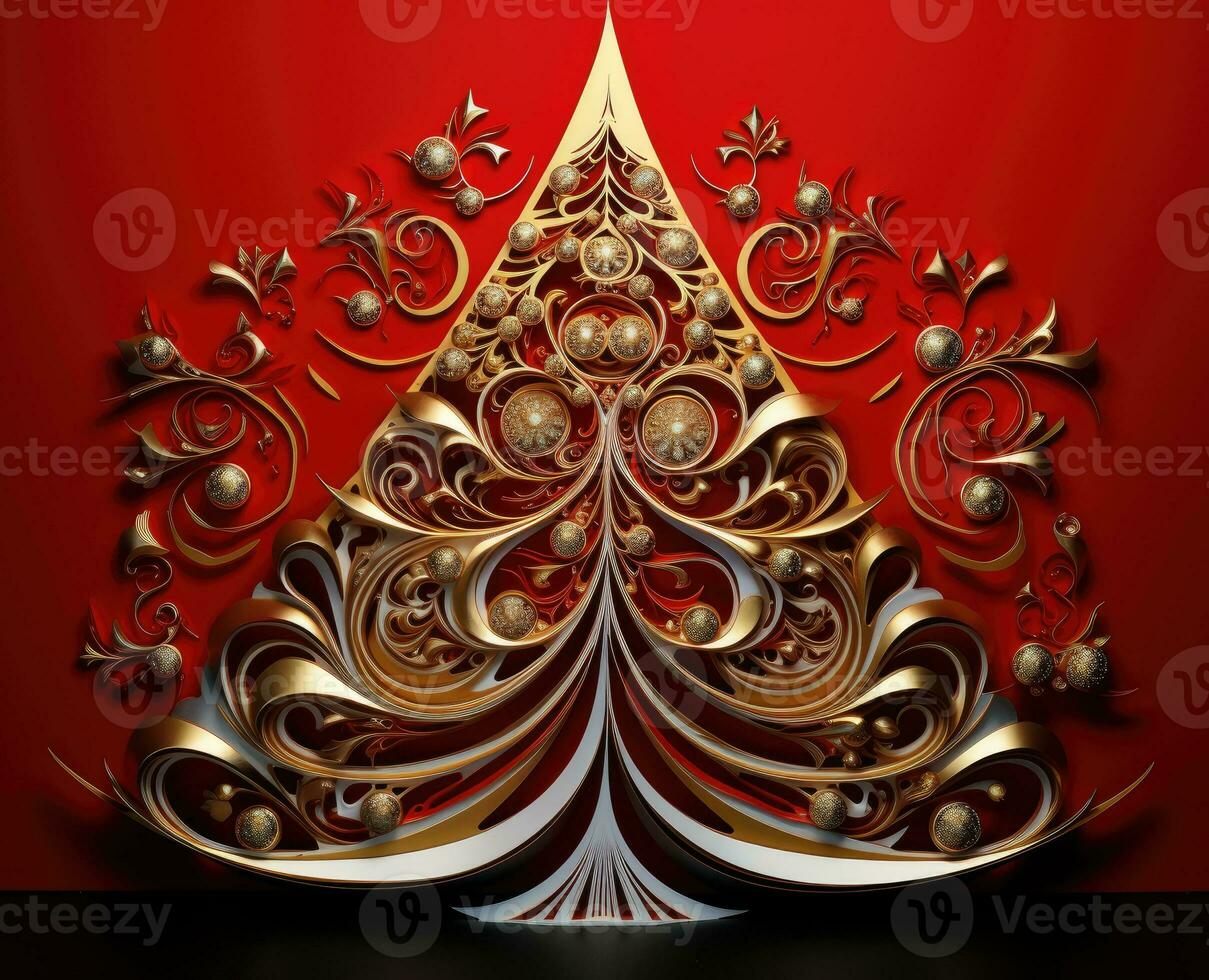 AI Generated Golden Christmas tree on white and black background . New Year card with a Christmas tree. Christmas. photo