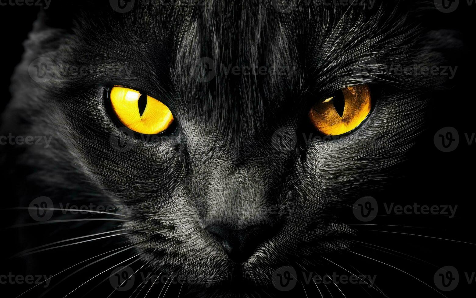 AI Generated The muzzle of a black cat with yellow eyes. The face of a cat. photo