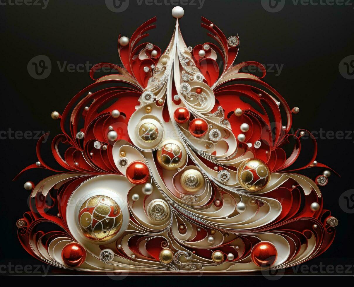 AI Generated Golden Christmas tree on white and black background . New Year card with a Christmas tree. Christmas. photo