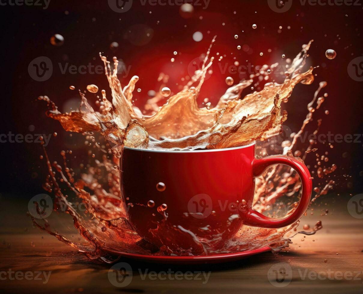 AI Generated A red cup with liquid splashing. Drink splash in a cup photo