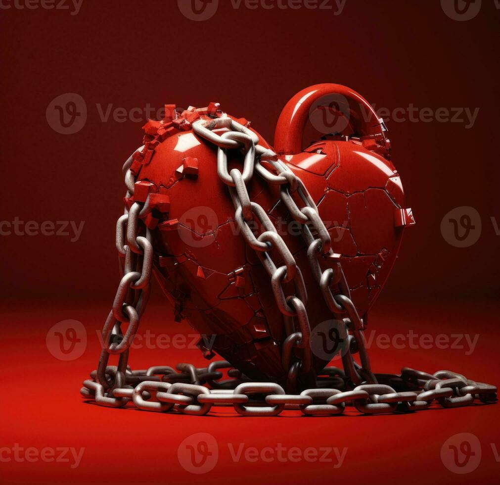 AI Generated A broken heart in chains. A broken heart. A glued heart photo