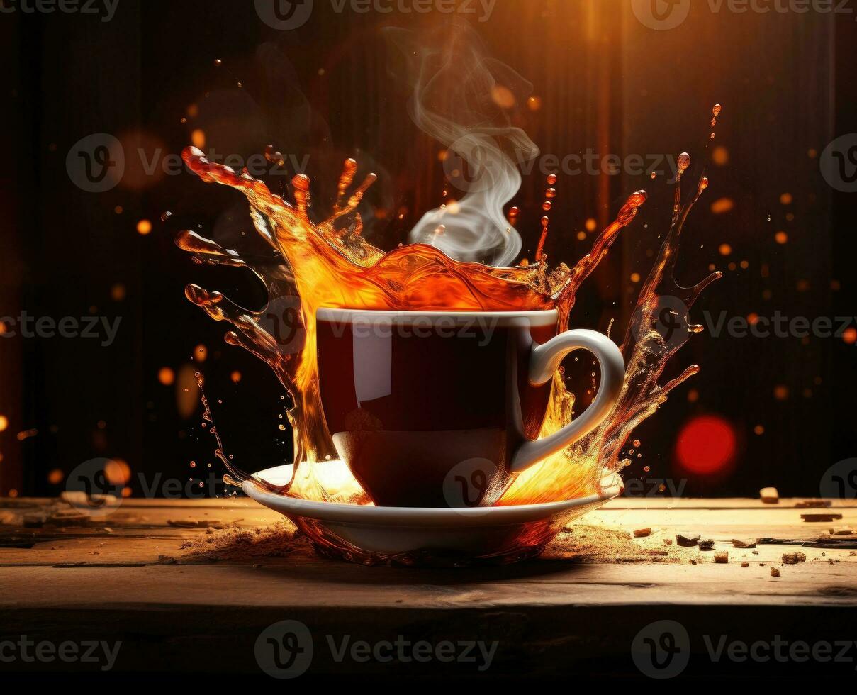 AI Generated A red cup with liquid splashing. Drink splash in a cup photo