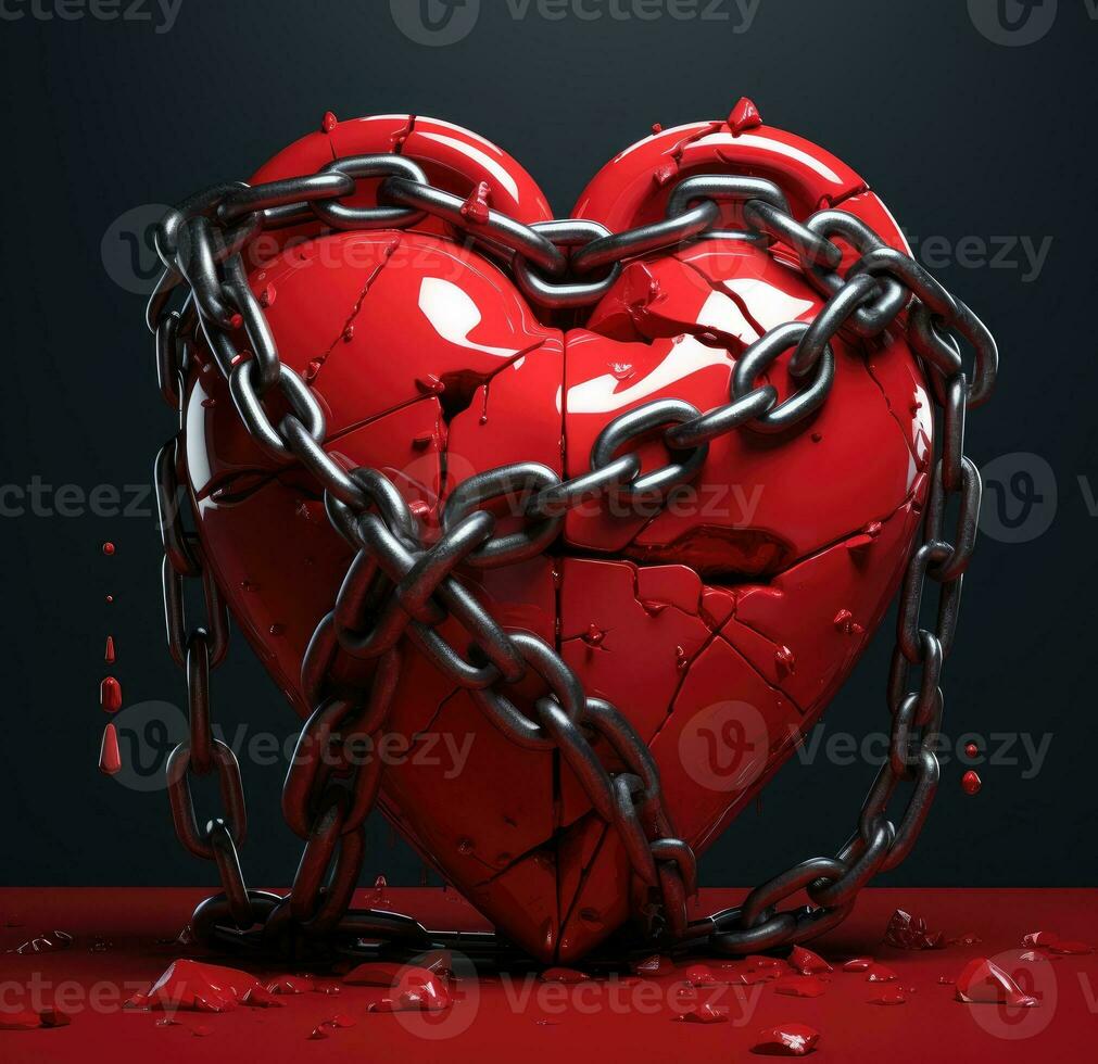 AI Generated A broken heart in chains. A broken heart. A glued heart photo