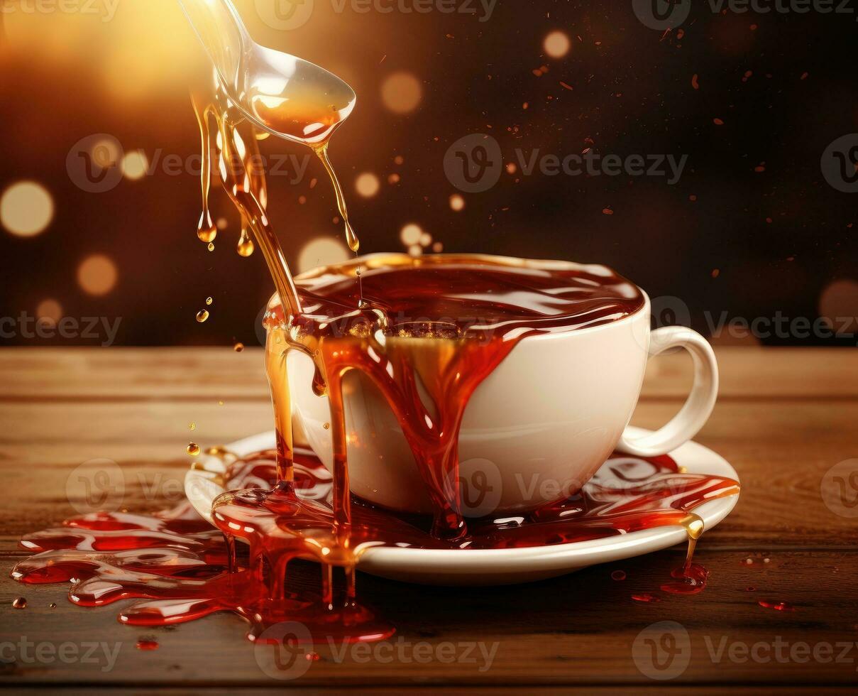 AI Generated A red cup with liquid splashing. Drink splash in a cup photo