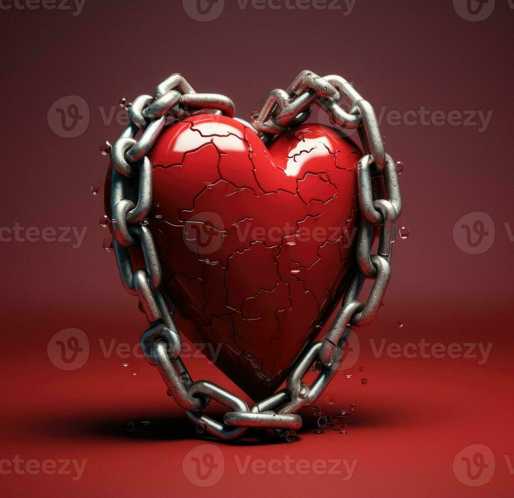 ai generado un roto corazón en cadenas un roto corazón. un pegado corazón foto