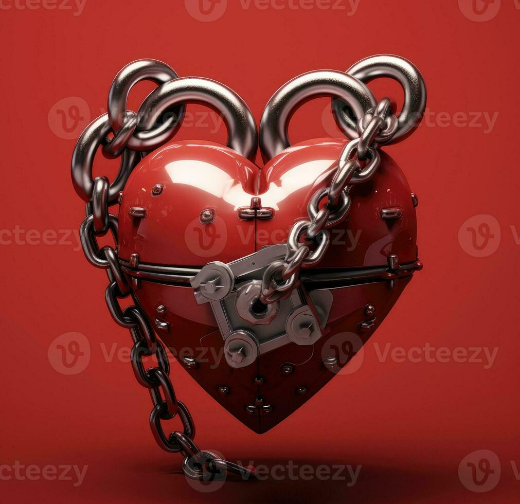 AI Generated A broken heart in chains. A broken heart. A glued heart photo