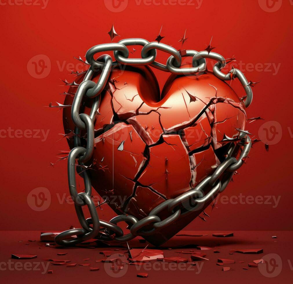 ai generado un roto corazón en cadenas un roto corazón. un pegado corazón foto