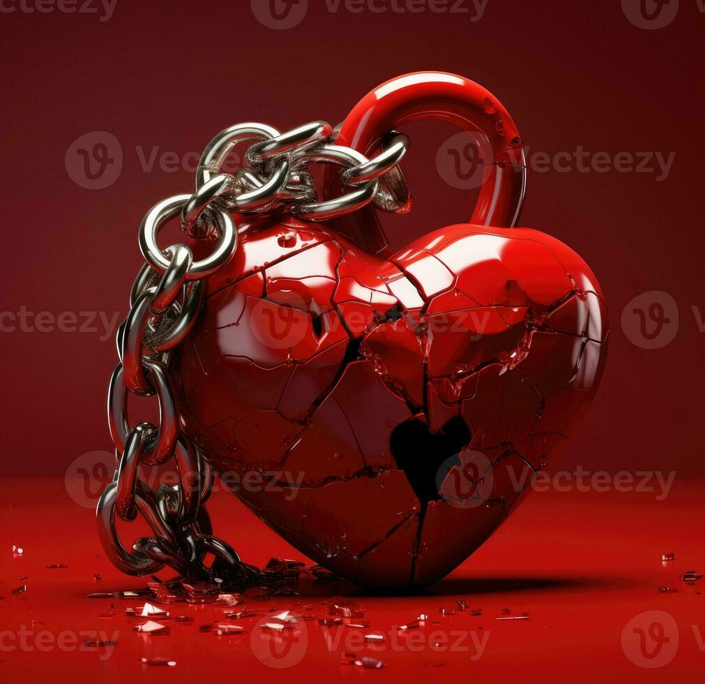 AI Generated A broken heart in chains. A broken heart. A glued heart photo