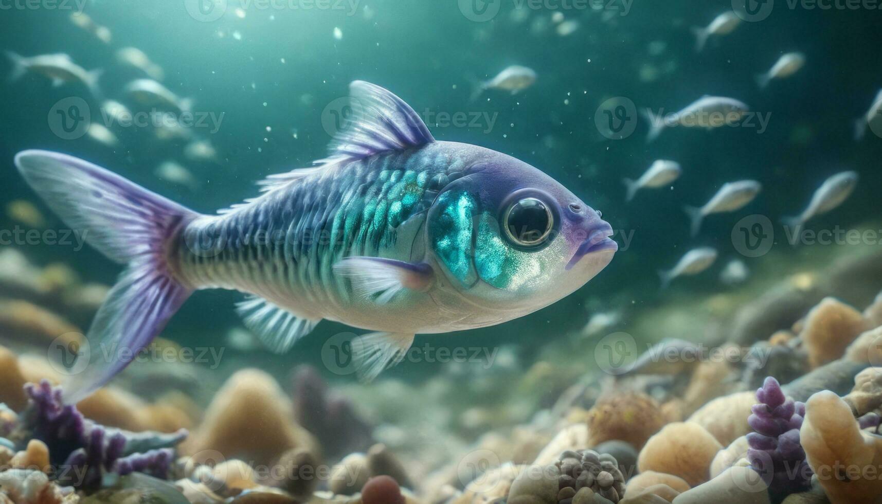 AI Generated Vibrant Fish Swims Above Muted Seabed photo