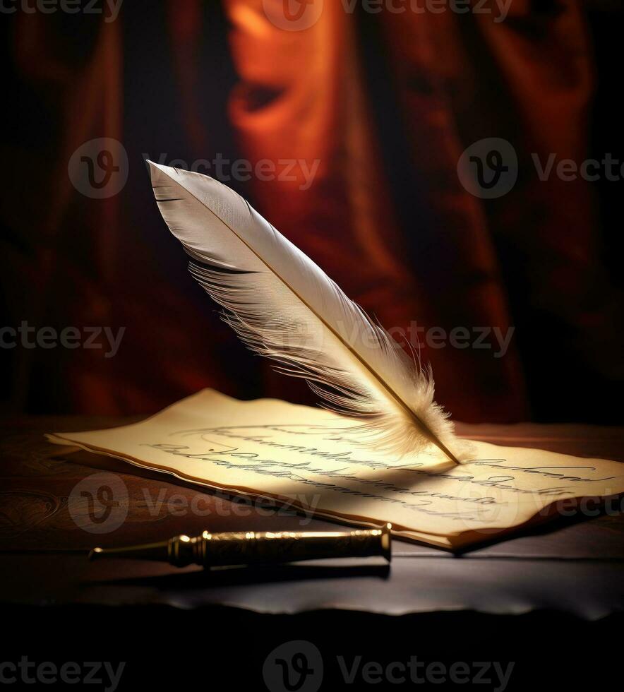AI Generated Writing Pen. Pen and paper for writing. Old writing pen photo