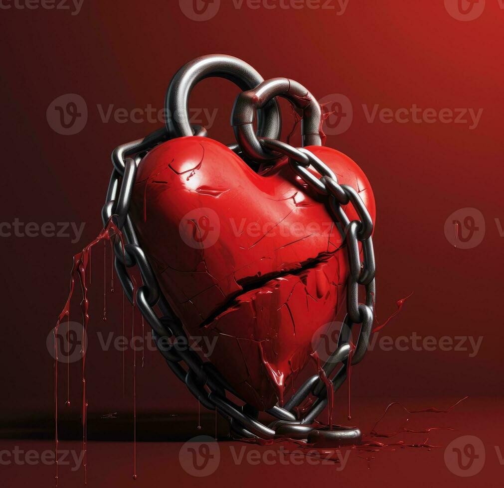 AI Generated A broken heart in chains. A broken heart. A glued heart photo
