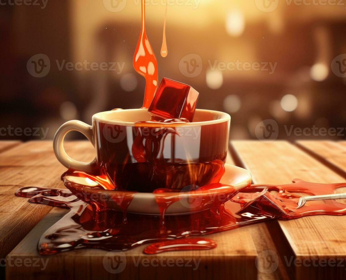 AI Generated A red cup with liquid splashing. Drink splash in a cup photo