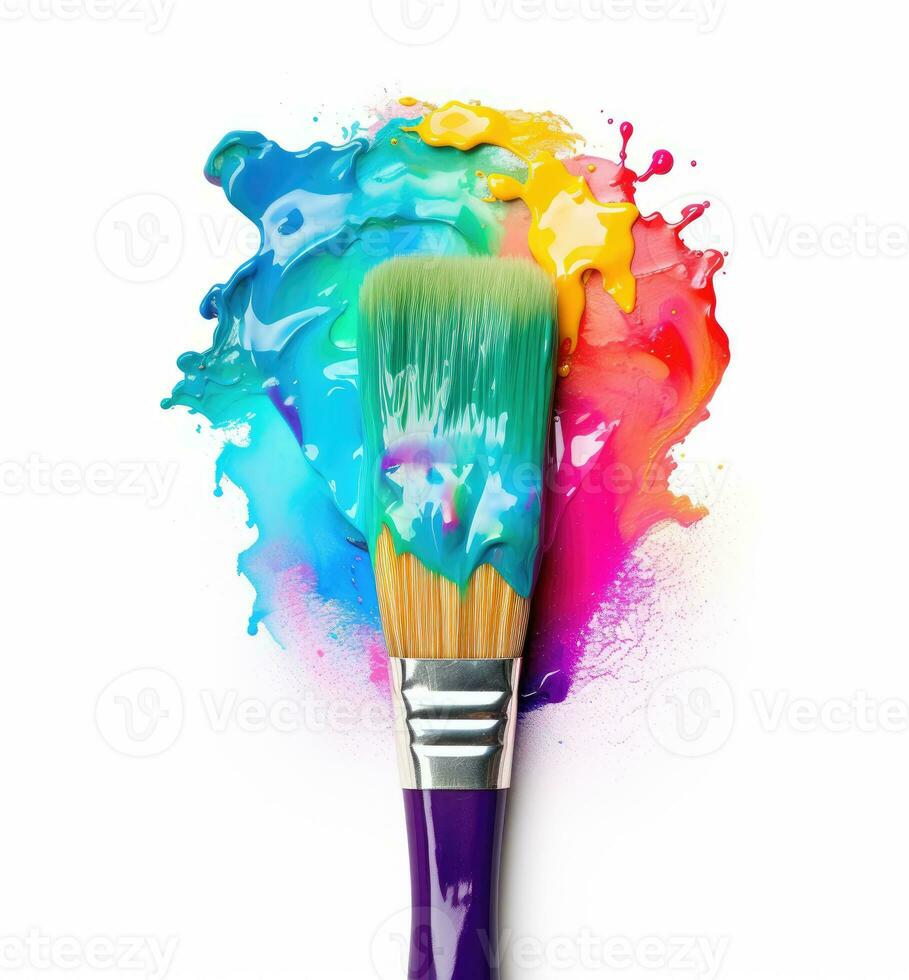 AI Generated A brush with rainbow paint. Rainbow paint. Paint brush. photo