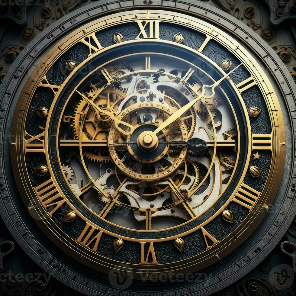 AI Generated Wallmounted analog clock. Clock with hands. Round clock