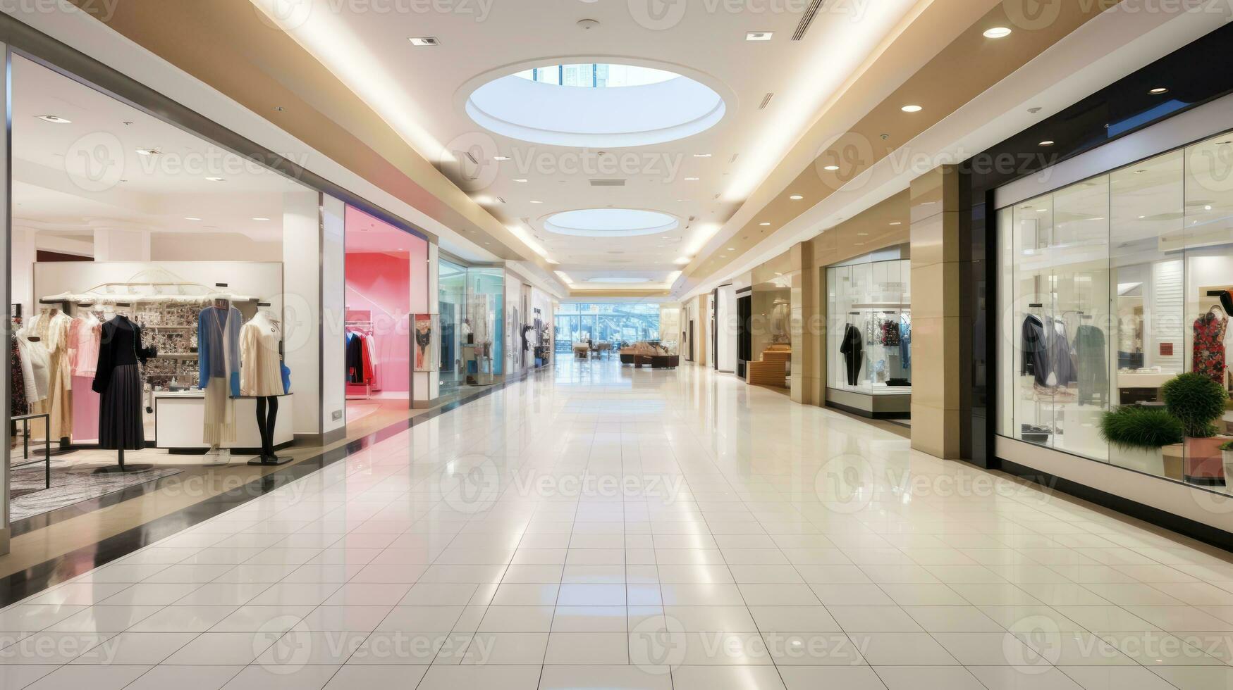 ai generado comercial elegancia - interior de pasillo en compras centro comercial foto