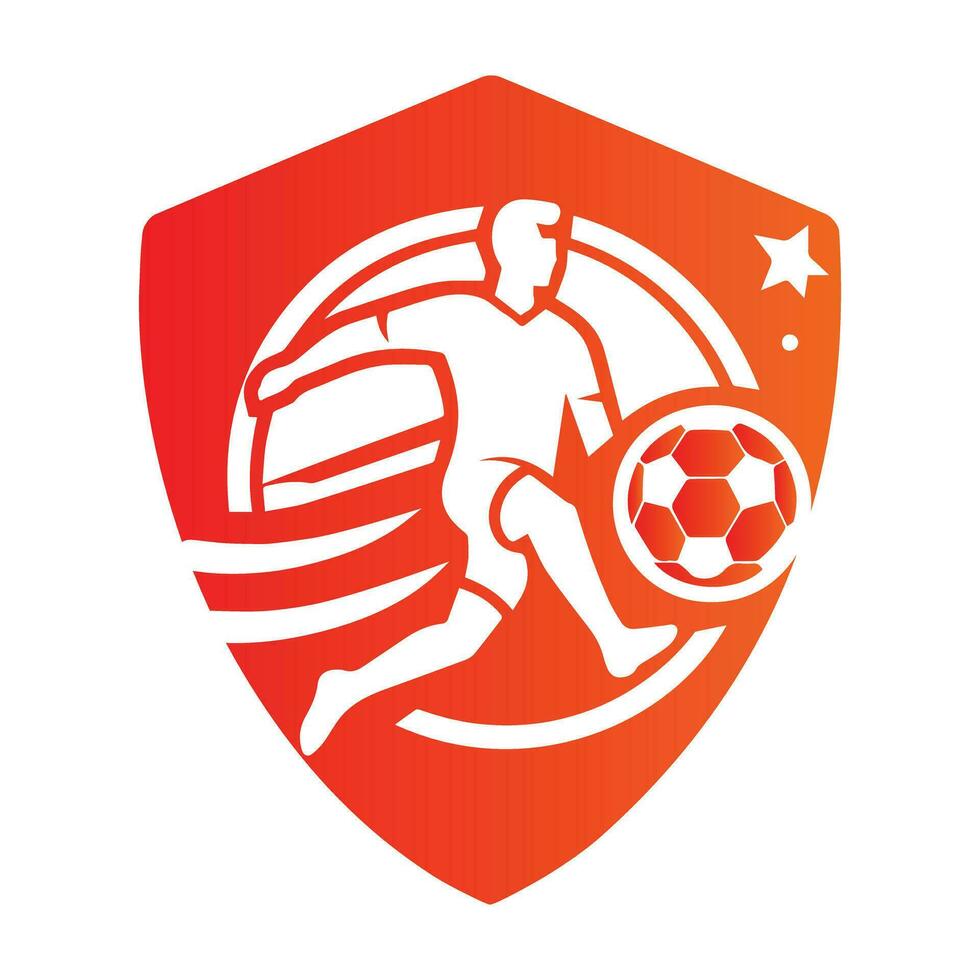 Football Player With Football And Stars Inside Shape of Shield Vector Illustration