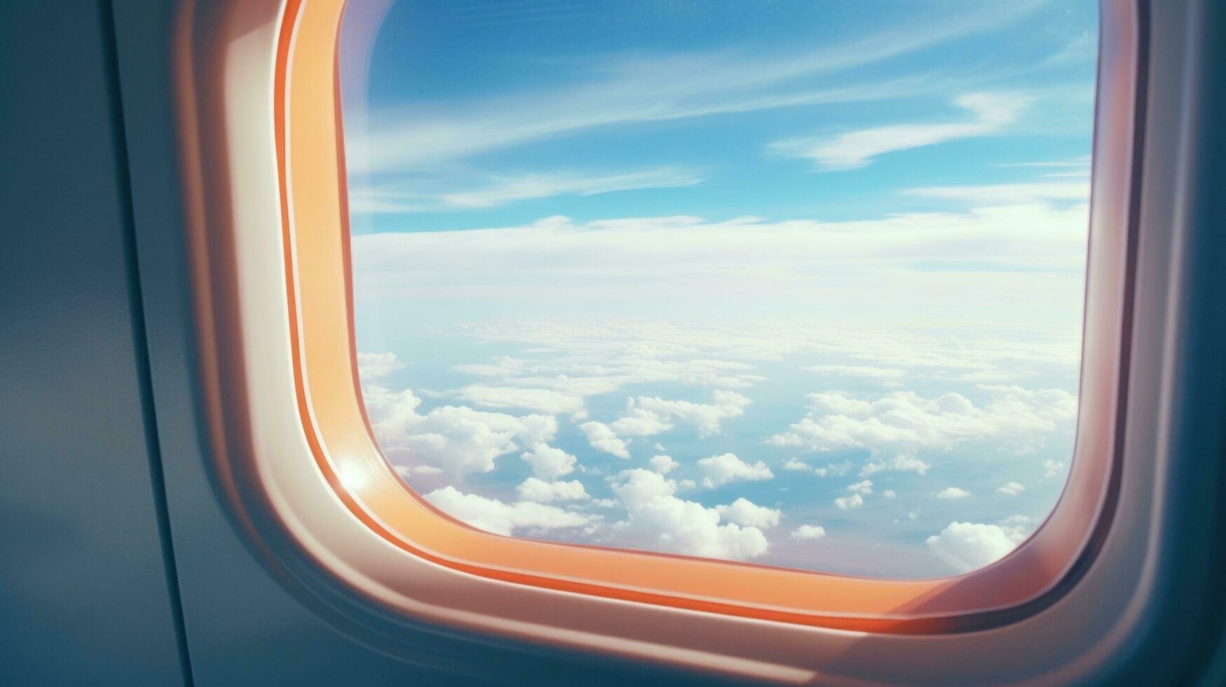 AI generated airplane window, offering a unique perspective of the sky and clouds photo