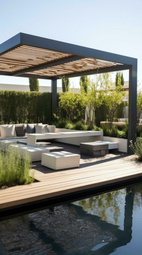 AI generated garden that seamlessly integrates with the surrounding architecture photo