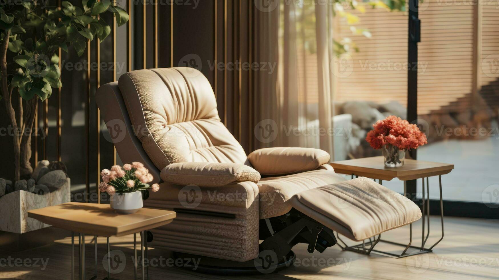 AI generated A Close-Up Exploration of a Reclining Chair's Elegance in a Cozy Living Room photo