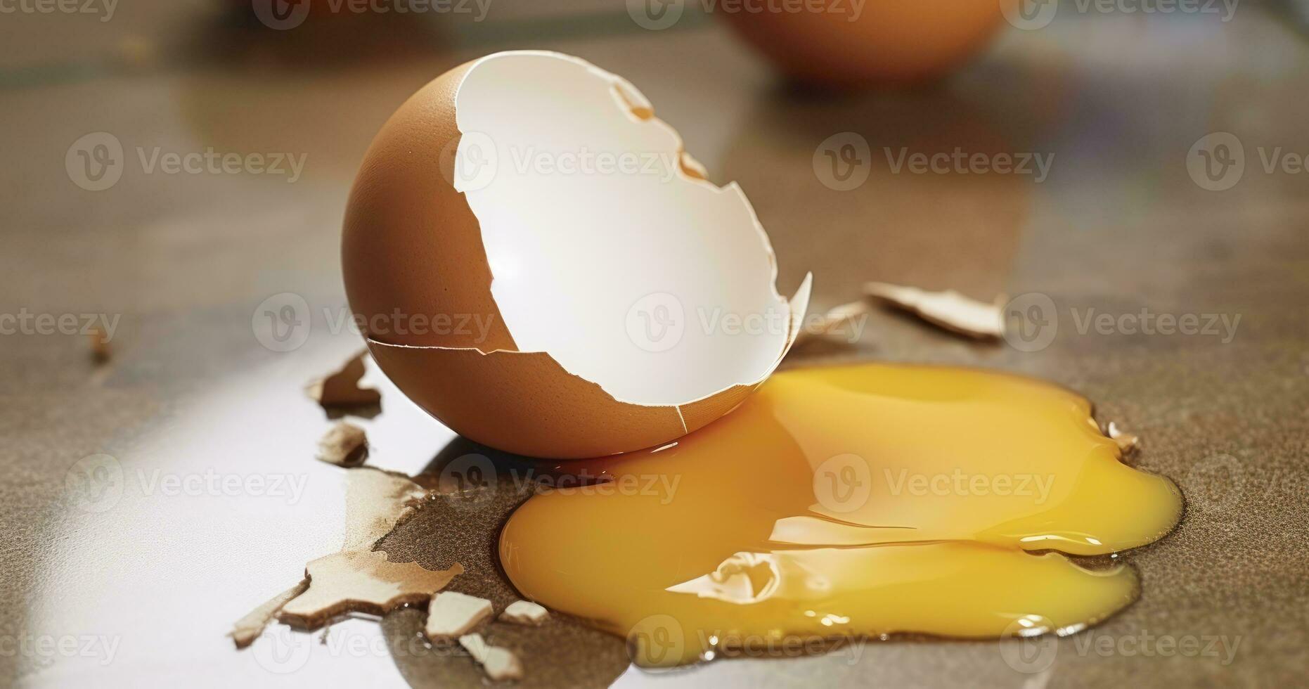 AI generated The Unexpected Beauty of a Broken Egg on a Hard Surface photo