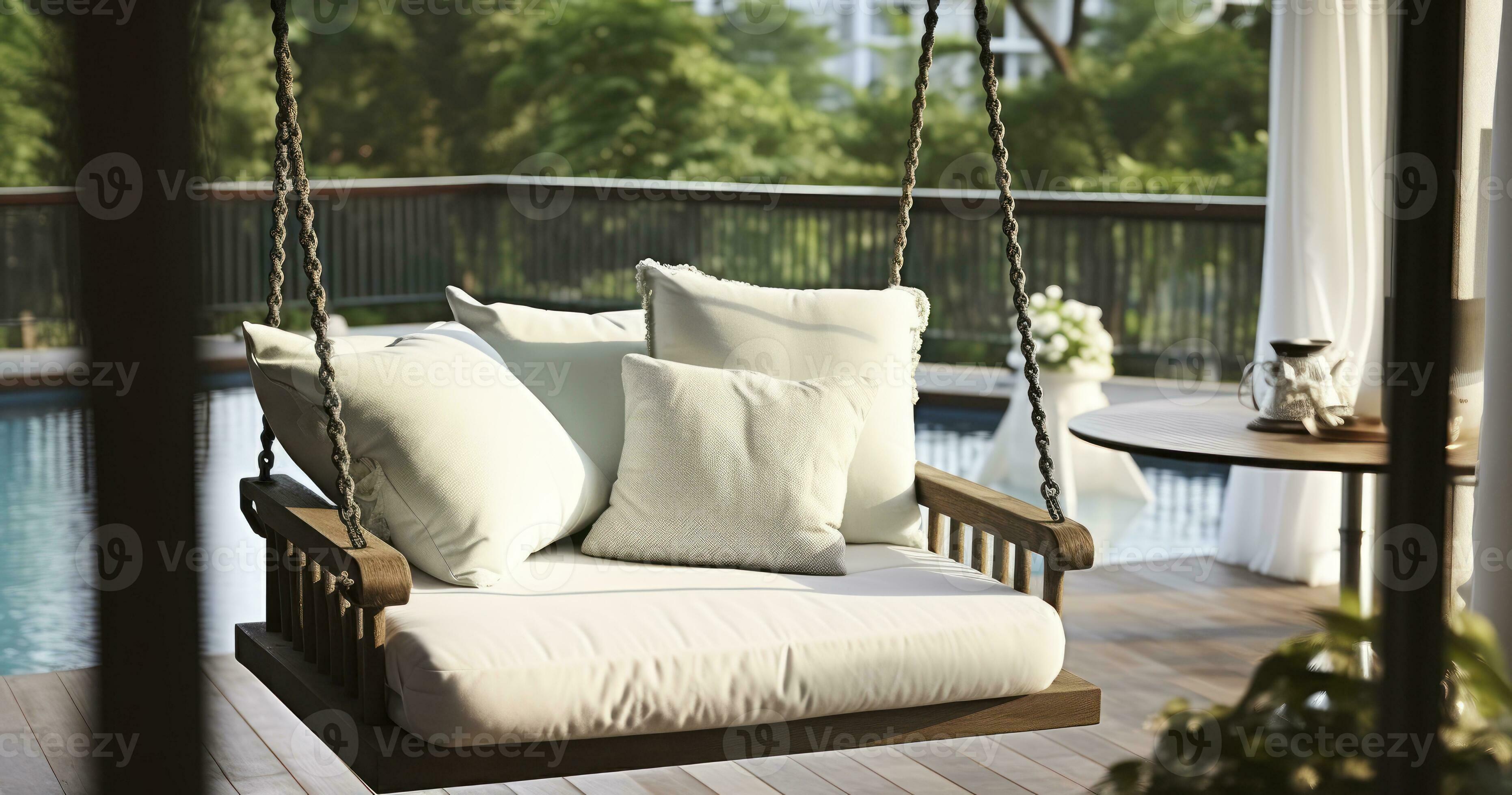AI generated A Cozy Porch Swing Nestled on the Terrace Corner