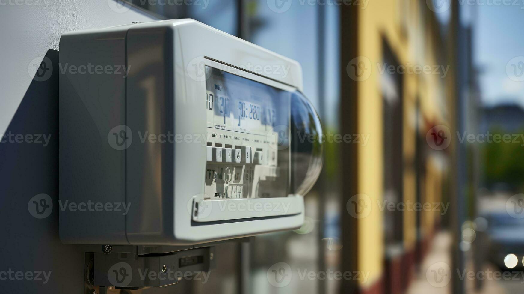 AI generated A Sharp Close-Up of an Electric Meter On Building Facade With Blurred Background photo