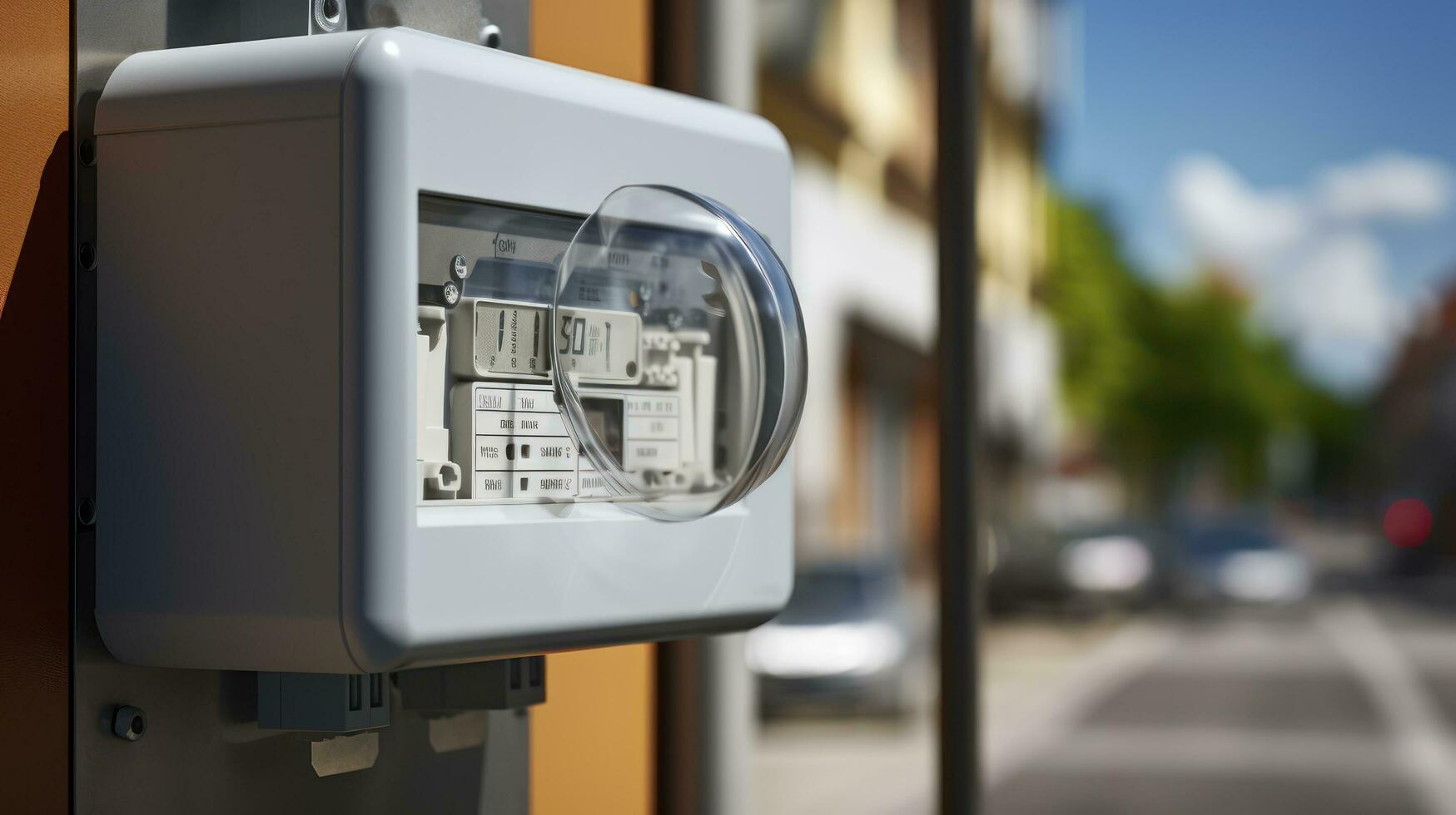 AI generated Electric Meter On Building Facade With Blurred Background photo