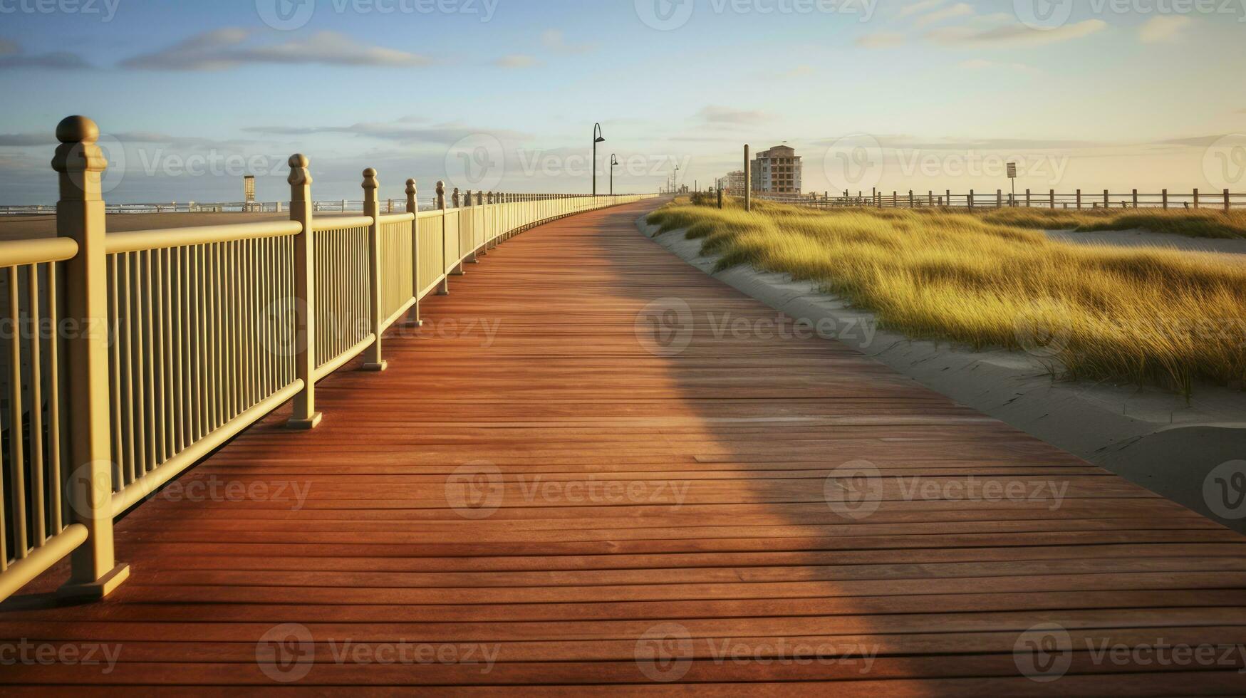 AI generated The Unique Beauty of a City Pier Boardwalk with Its Panoramic Ocean Outlook photo