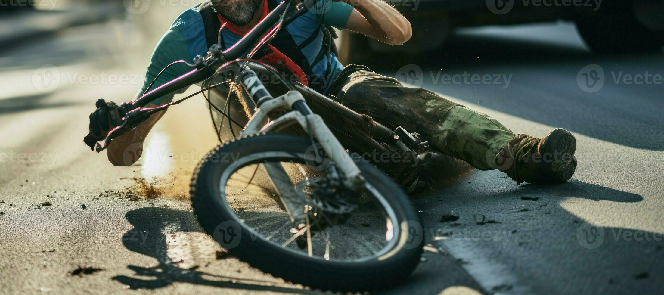 AI generated The Shocking Incident of a Man and His Bicycle Colliding with a Car photo