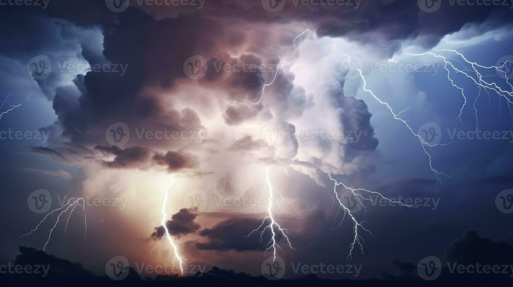 AI generated The Imposing Vision of Dark Ominous Clouds and Lightning Strikes in a Thunderstorm photo