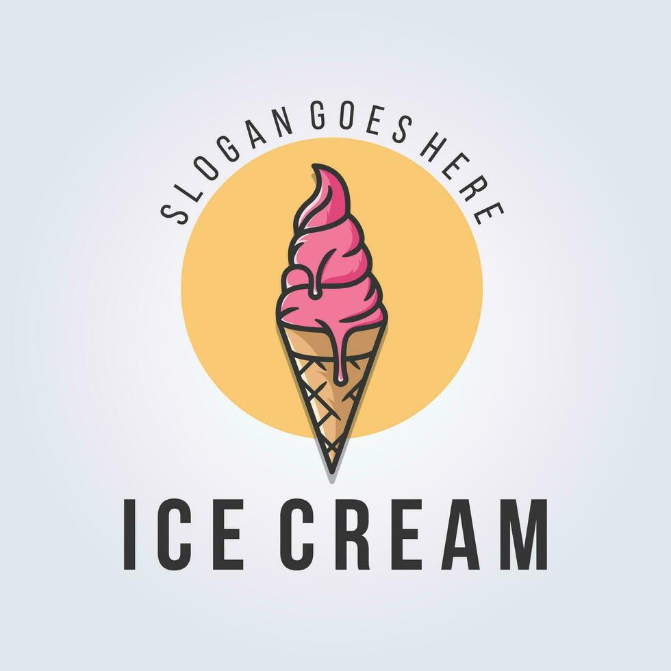 ice cream cone logo vector illustration design, outline ice cream symbol icon