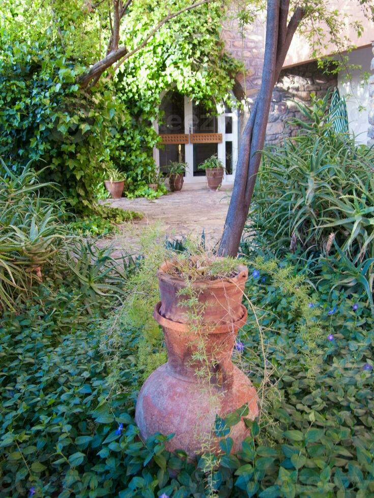 a large pot sitting in a garden photo