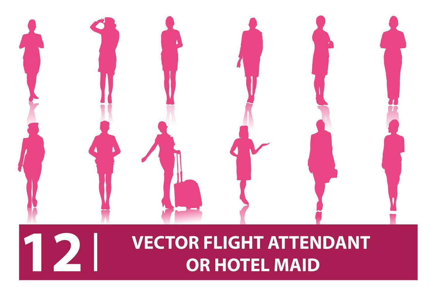 vector set of silhouettes of a flight attendant. hotel maids. marketing woman posing. stylish. stand. perfect for aviation and travel design elements.