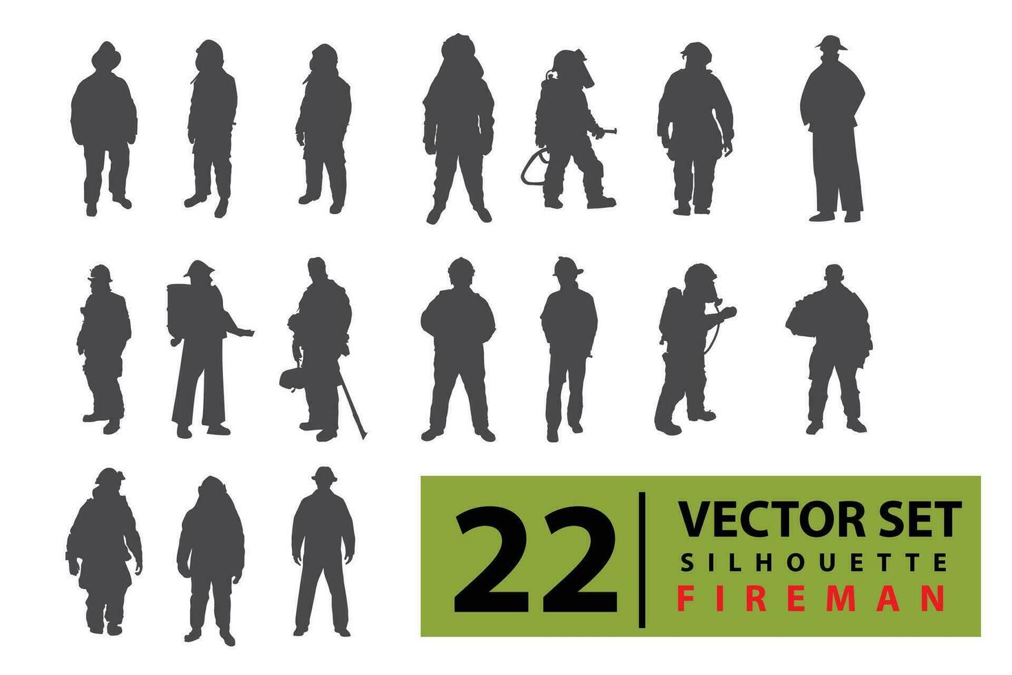 vector set of firefighter silhouettes, people holding fire extinguishers, human rescuers. standing and stylish isolated with background