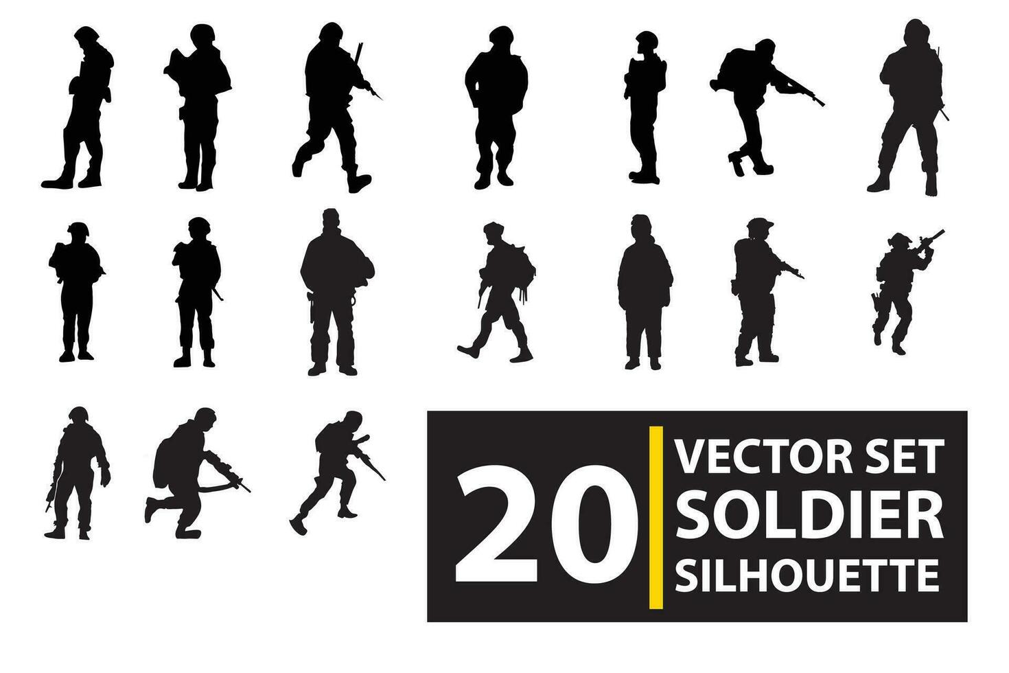 vector conjunto de siluetas de soldados, personas participación armas, guerra soldados en pie y elegante aislado con antecedentes