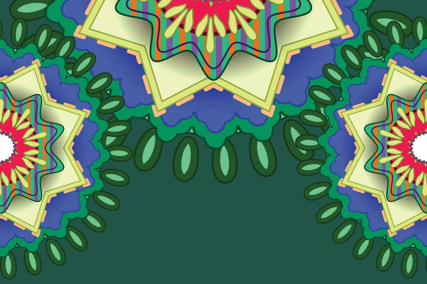 vector mandala decoration. blue and green mixed colors of flowers and plants on white isolated background